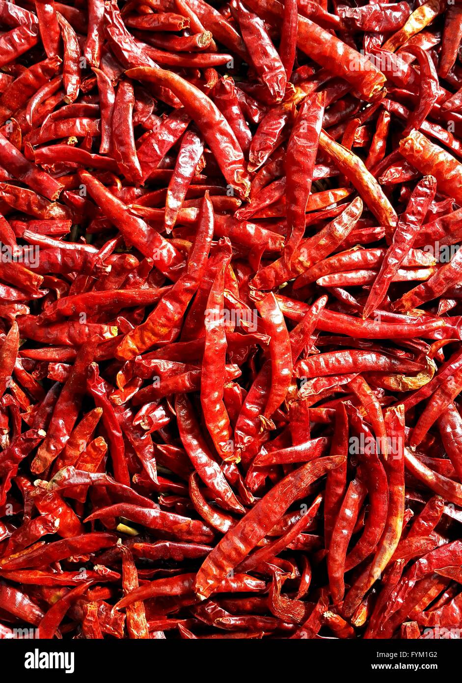 Getrocknete rote Chilischoten Hintergrund Stockfoto