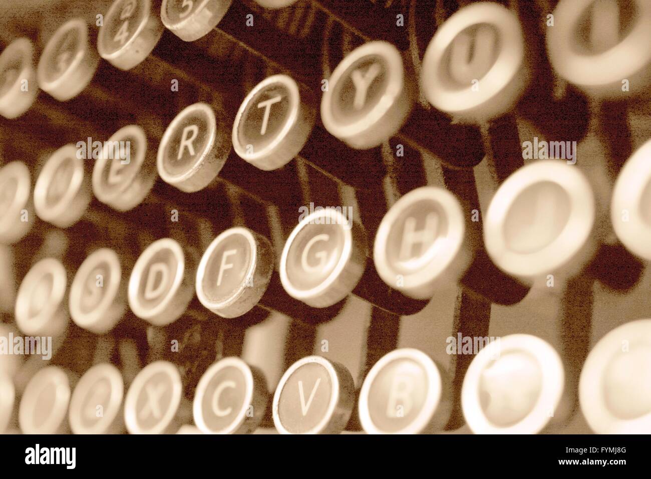 Antike Schreibmaschine Schlüssel hautnah Stockfoto