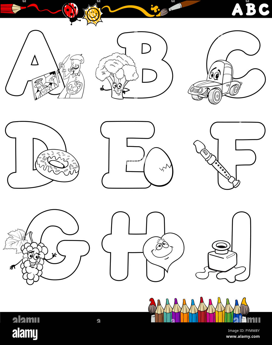 Cartoon-Alphabet für Malbuch Stockfoto