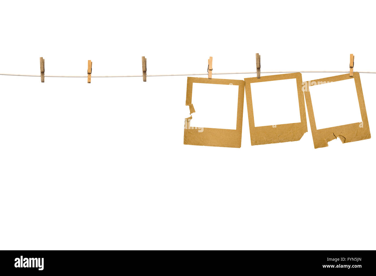 Alten Fotorahmen hängen in der Zeile Stockfoto