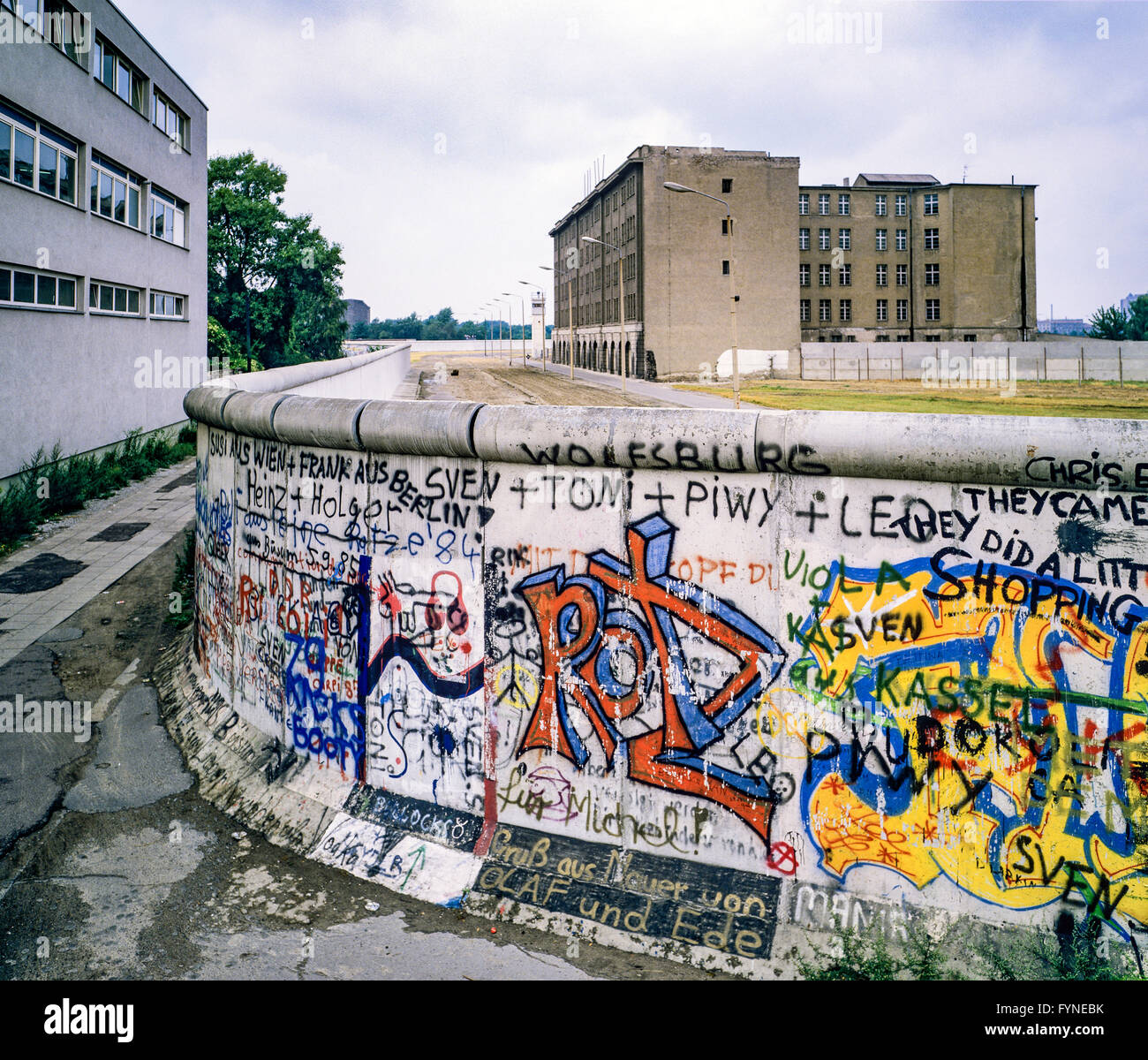 August 1986, Berliner Mauer Graffitis, todesstreifen Zone, Ost-Berlin, West-berlin, Deutschland, Europa, Stockfoto