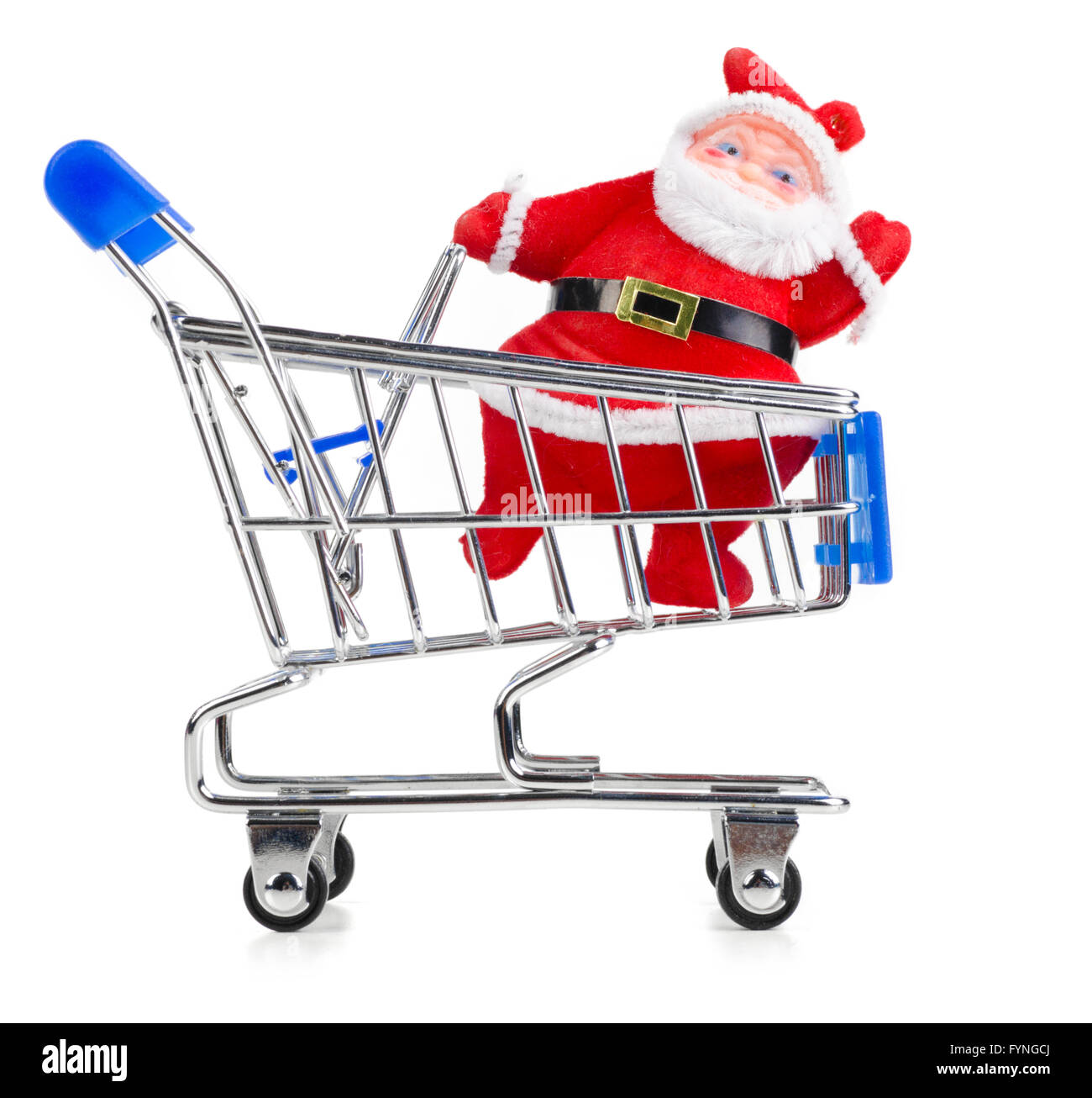 Santa Claus in hacken Warenkorb Stockfoto