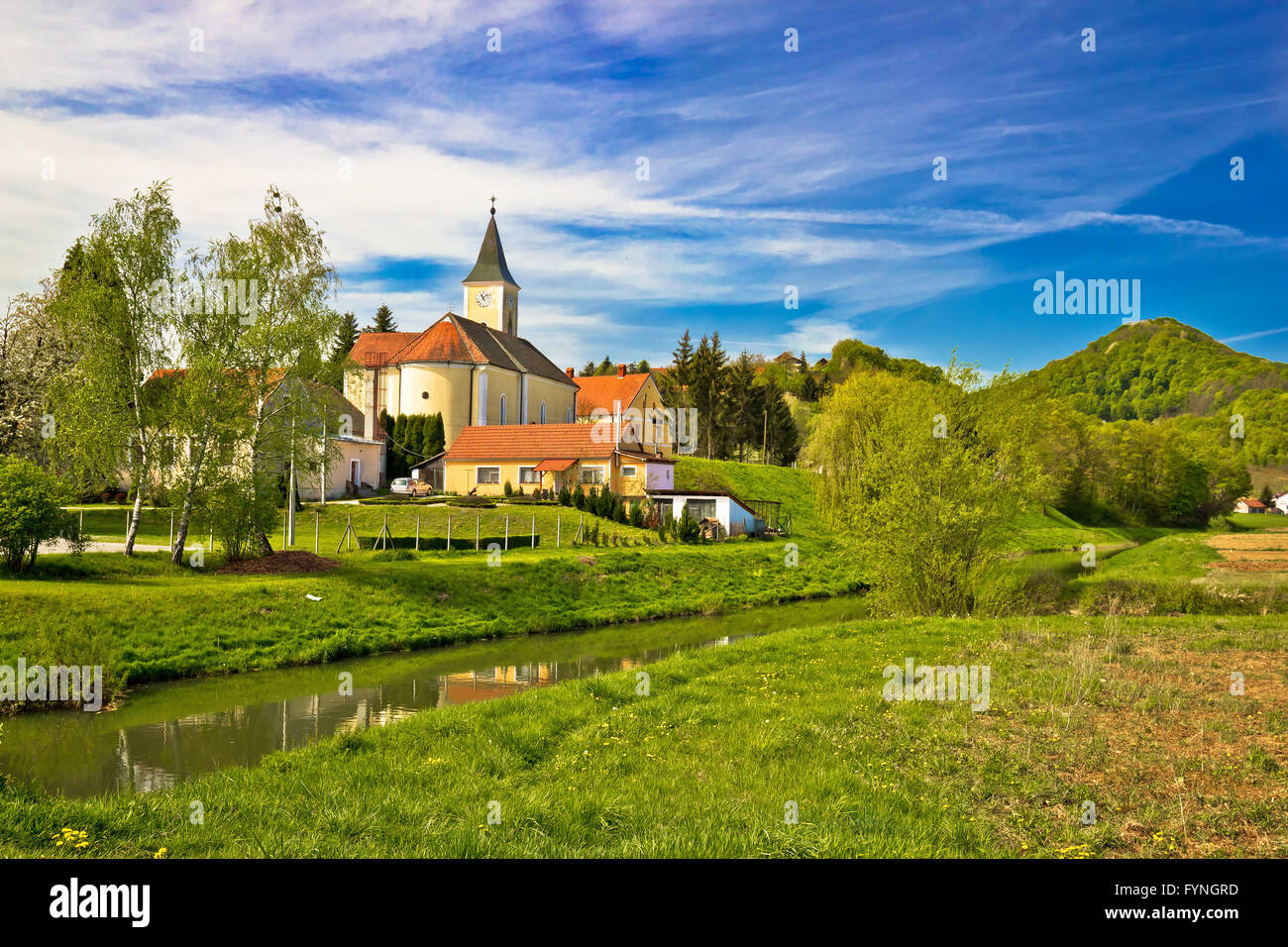 Margecan Dorf am Bednja River, Zagorje Region in Kroatien Stockfoto
