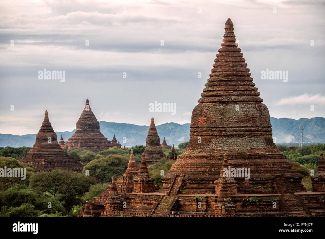 BAGAN, Myanmar - Einige der Tausende von Pagoden und stupa auf dem Plan von Bagan in Myanmar (Burma). Diese sind in der nordwestlichen Ecke des Bagan Archäologische Zone und werden von Shegy Gyi Phaya gesehen. Stockfoto