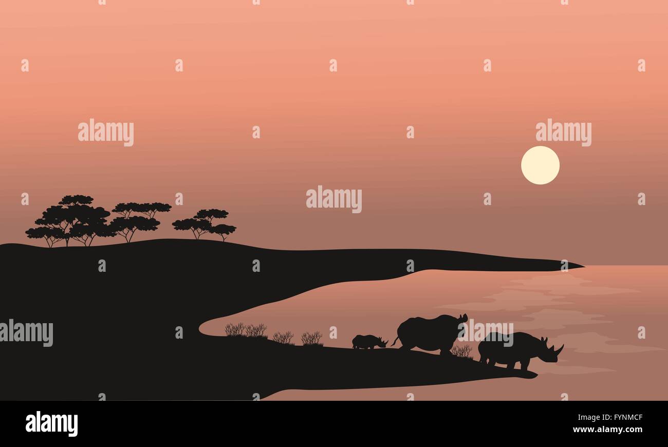 Zwei Nashorn silhouette Stock Vektor