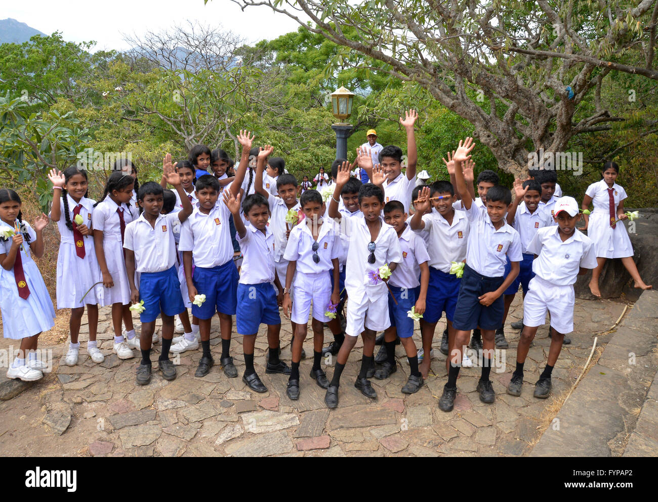 Schulklasse, Klassenausflug, Felsentempel Dambulla, Sri Lanka Stockfoto
