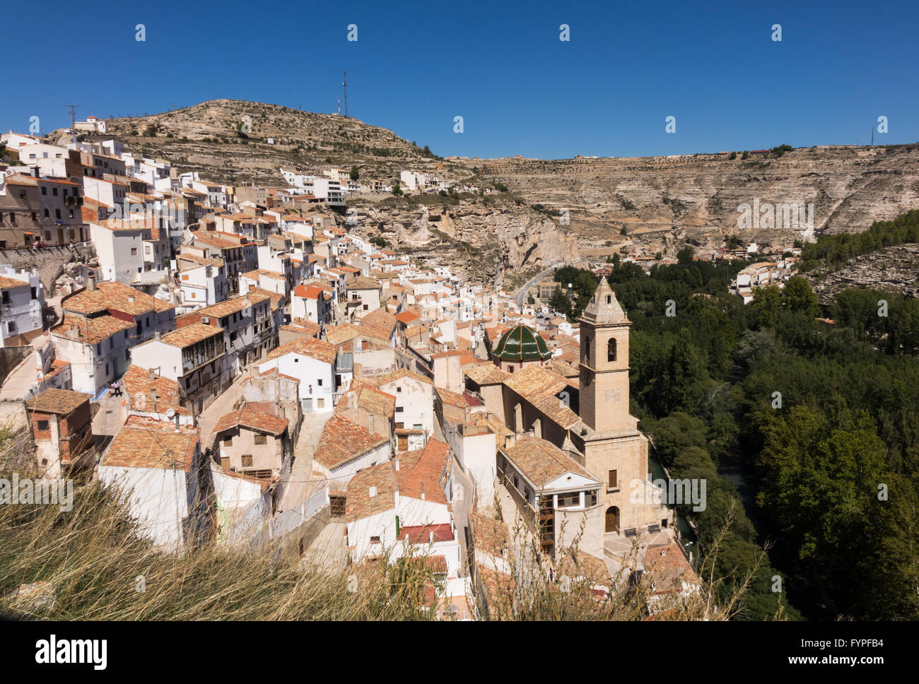 Überblick über Alcalá del Júcar in Castilla-La Mancha, Spanien Stockfoto