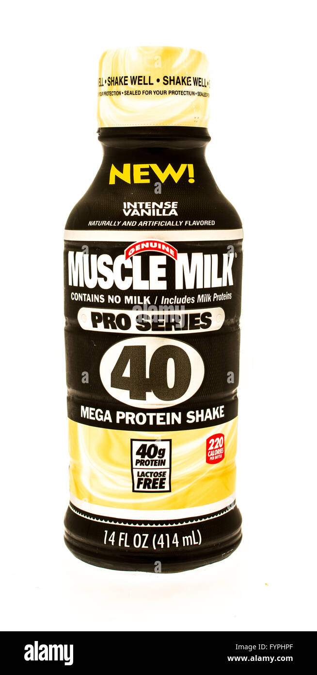 Winneconne, Wisconsin - 29. August 2015: Flasche Muslce Milch pro Serie Mega-Protein-Shake Stockfoto