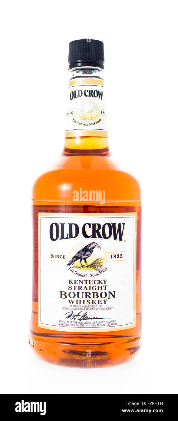 Winneconne, Wisconsin - 21. Februar 2015: Flasche von Old Crow Kentucky Straight Bourbon Whiskey alkoholische Getränke Stockfoto