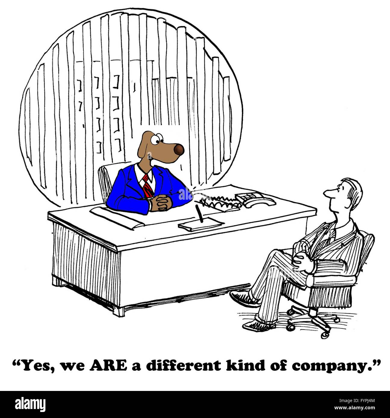Geschäftliche Cartoon über eine andere Art von Unternehmen. Stockfoto