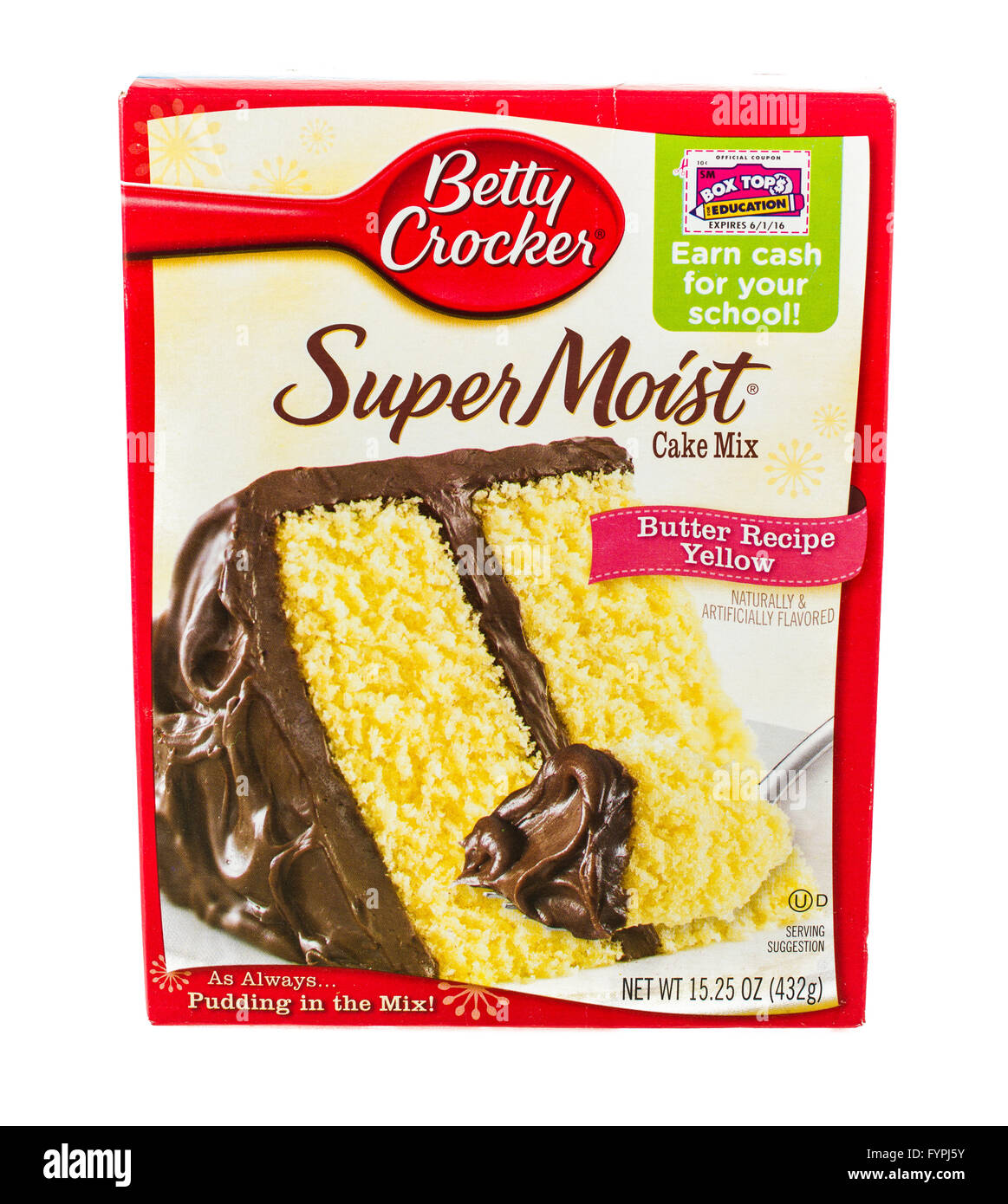 Winneconne, Wisconsin - 5. Februar 2015: Box von Betty Crocker Butter Rezept Yellow Cake Mix. Stockfoto