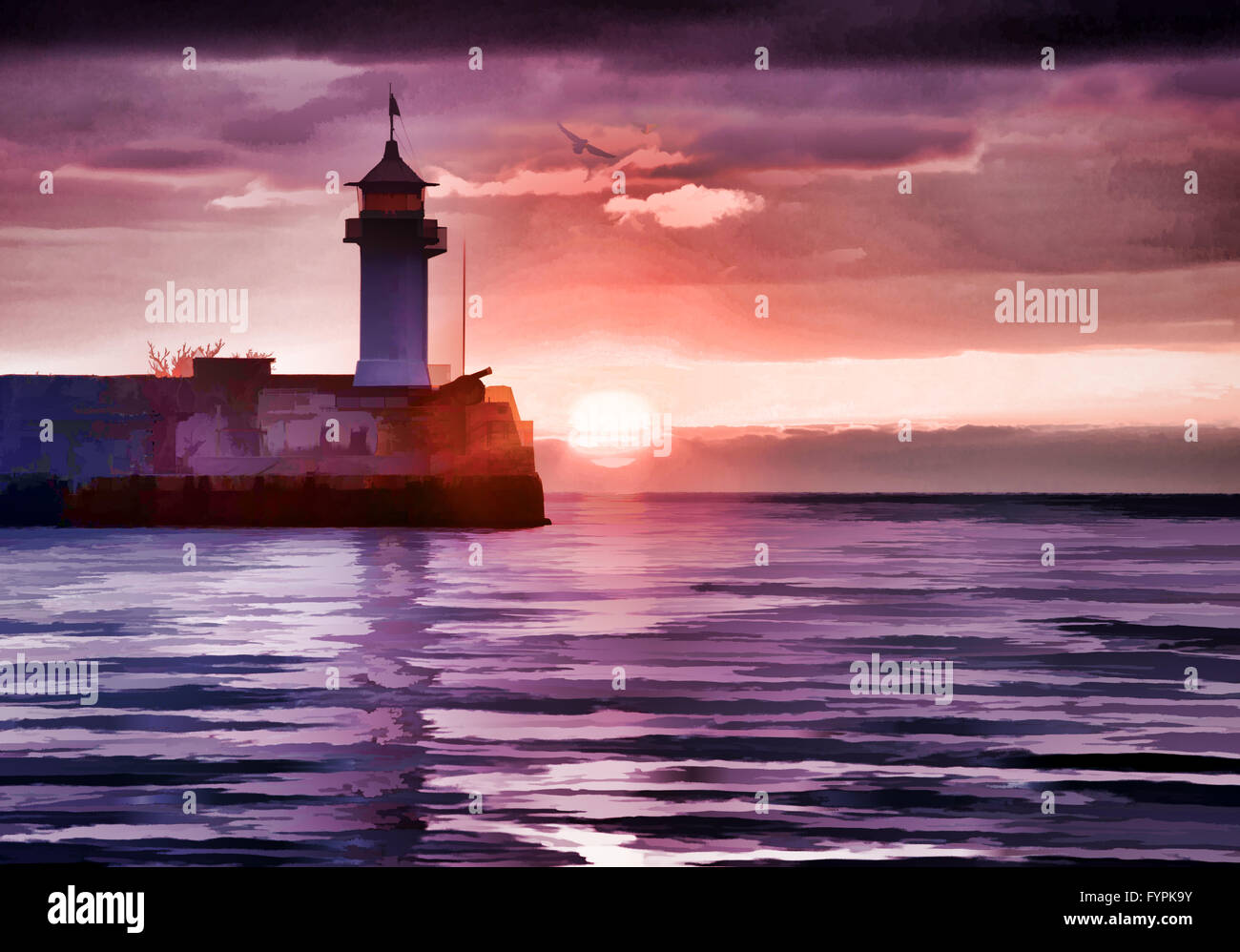 Aquarell-Stil Bild des Leuchtturms Stockfoto