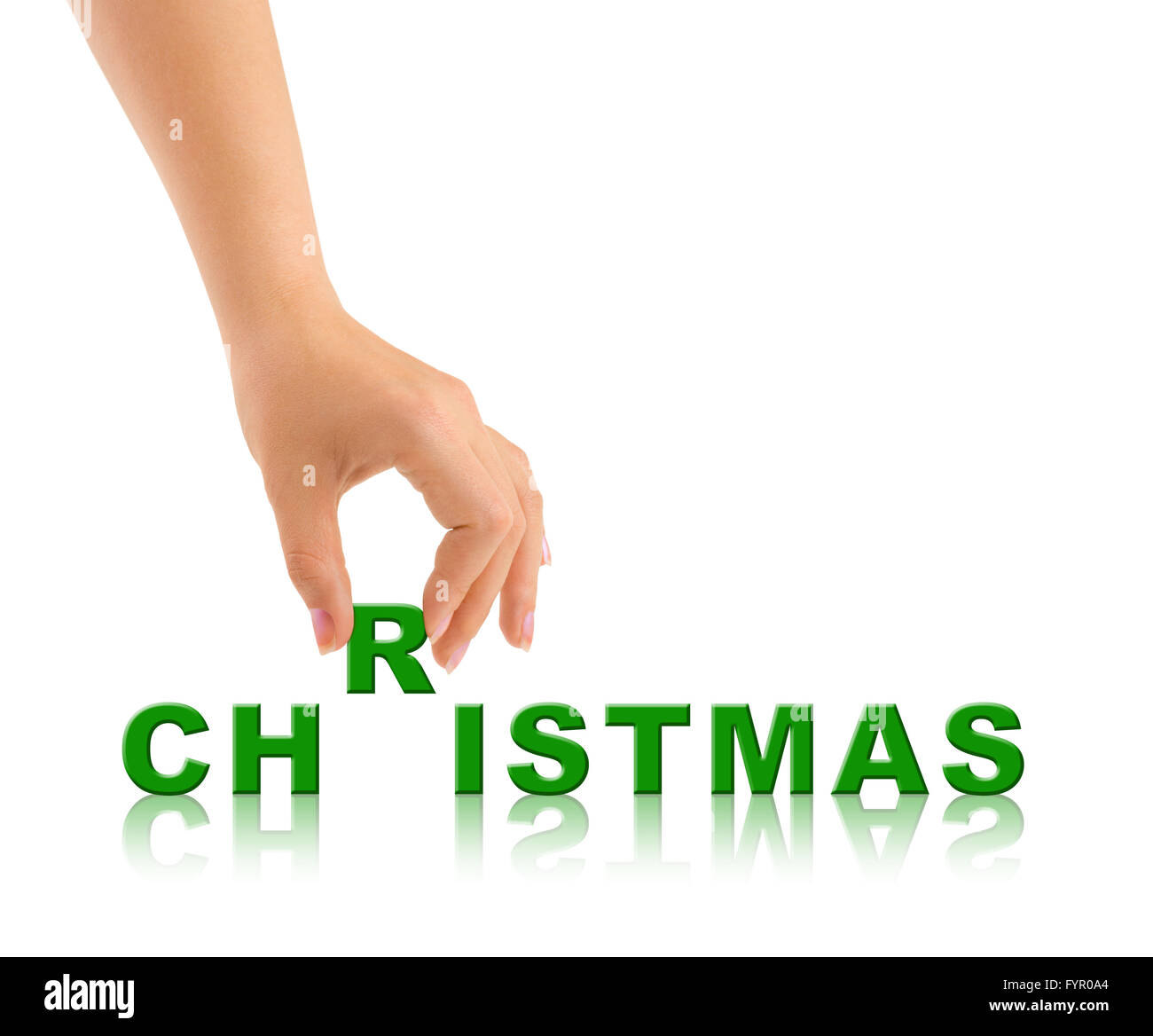 Hand und Wort Weihnachten Stockfoto
