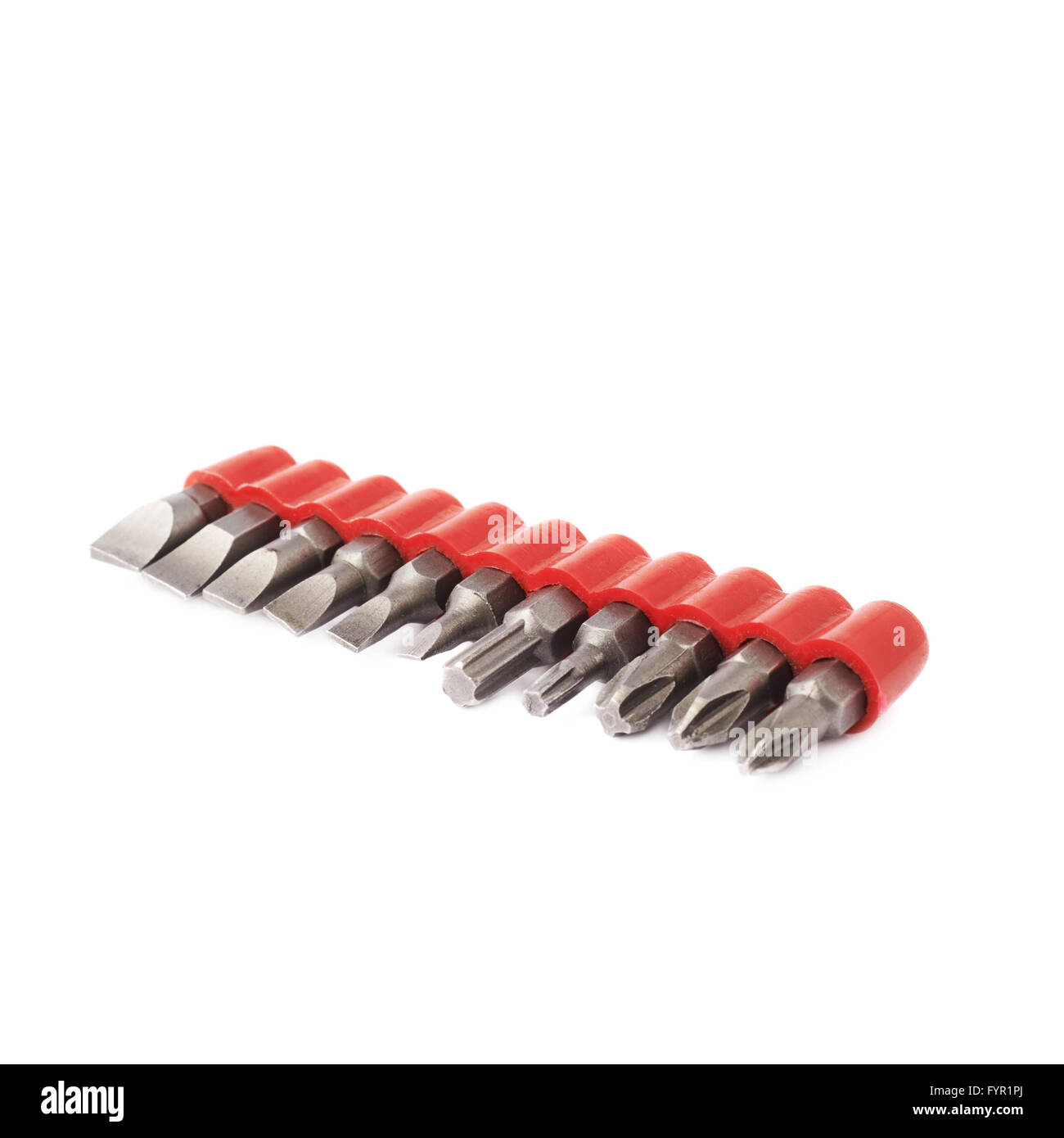 Schraubendreher Bits gesetzt über weißen Hintergrund isoliert Stockfoto