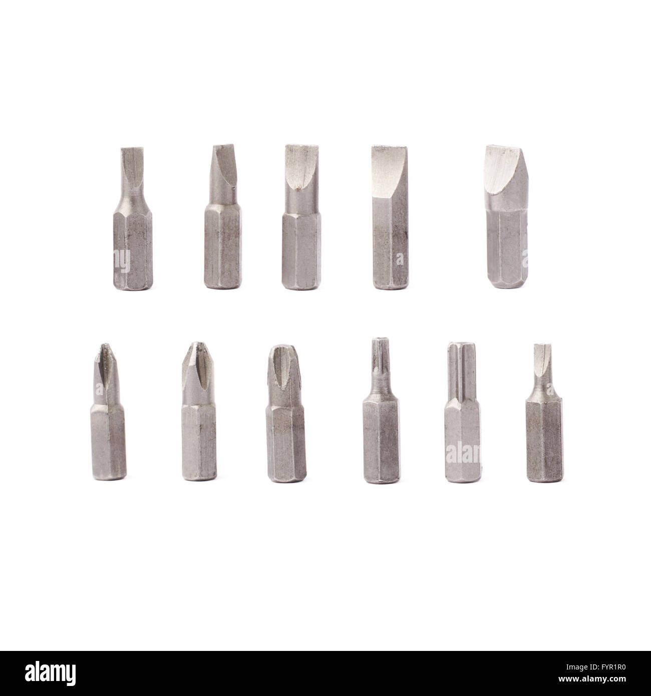 Schraubendreher, Bits über weißem isoliert Hintergrund gesetzt-Set Stockfoto