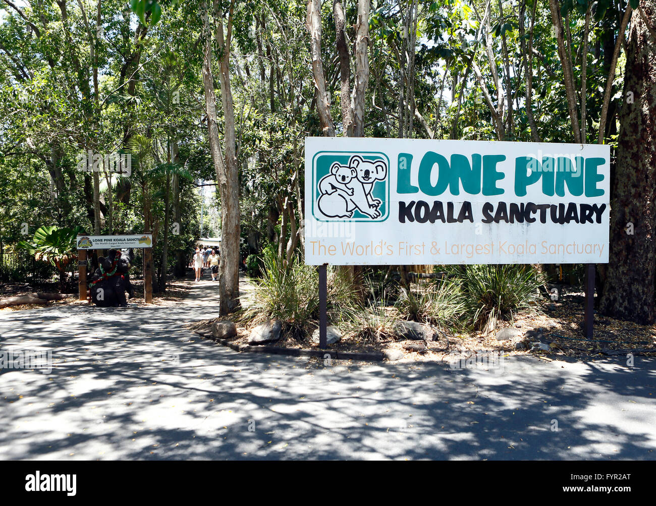 Eingang zu unterzeichnen, "Lone Pine Koala Sanctuary", Fig Tree Pocket, Brisbane, Queensland, Australien Stockfoto
