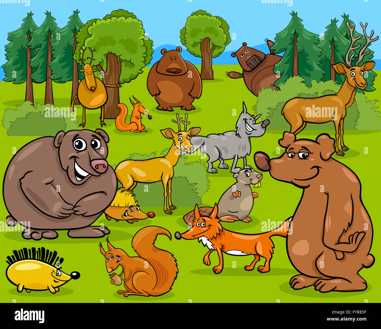 Wild forest animals group cartoon -Fotos und -Bildmaterial in hoher