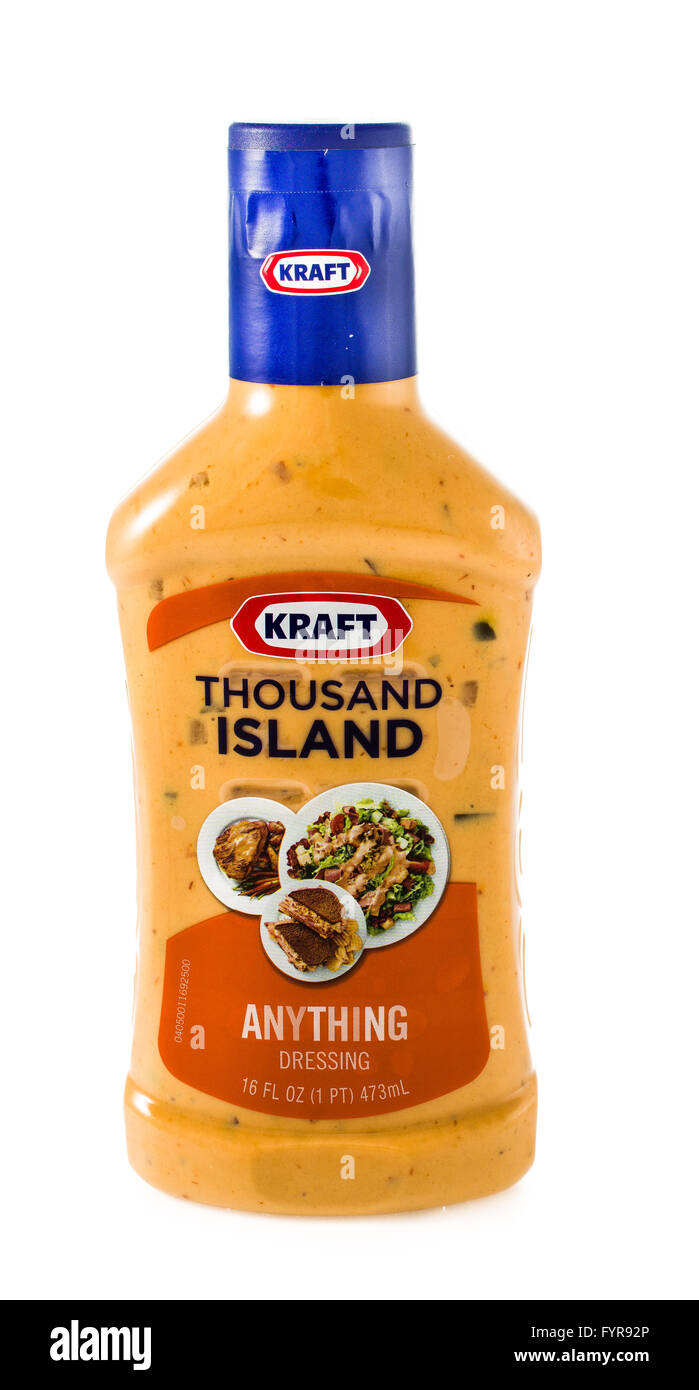 Winneconne WI - 30. Januar 2015: Flasche Kraft Thousand Island Salat-Dressing.  Kraft wurde 1903 gegründet und befindet sich in keiner Stockfoto