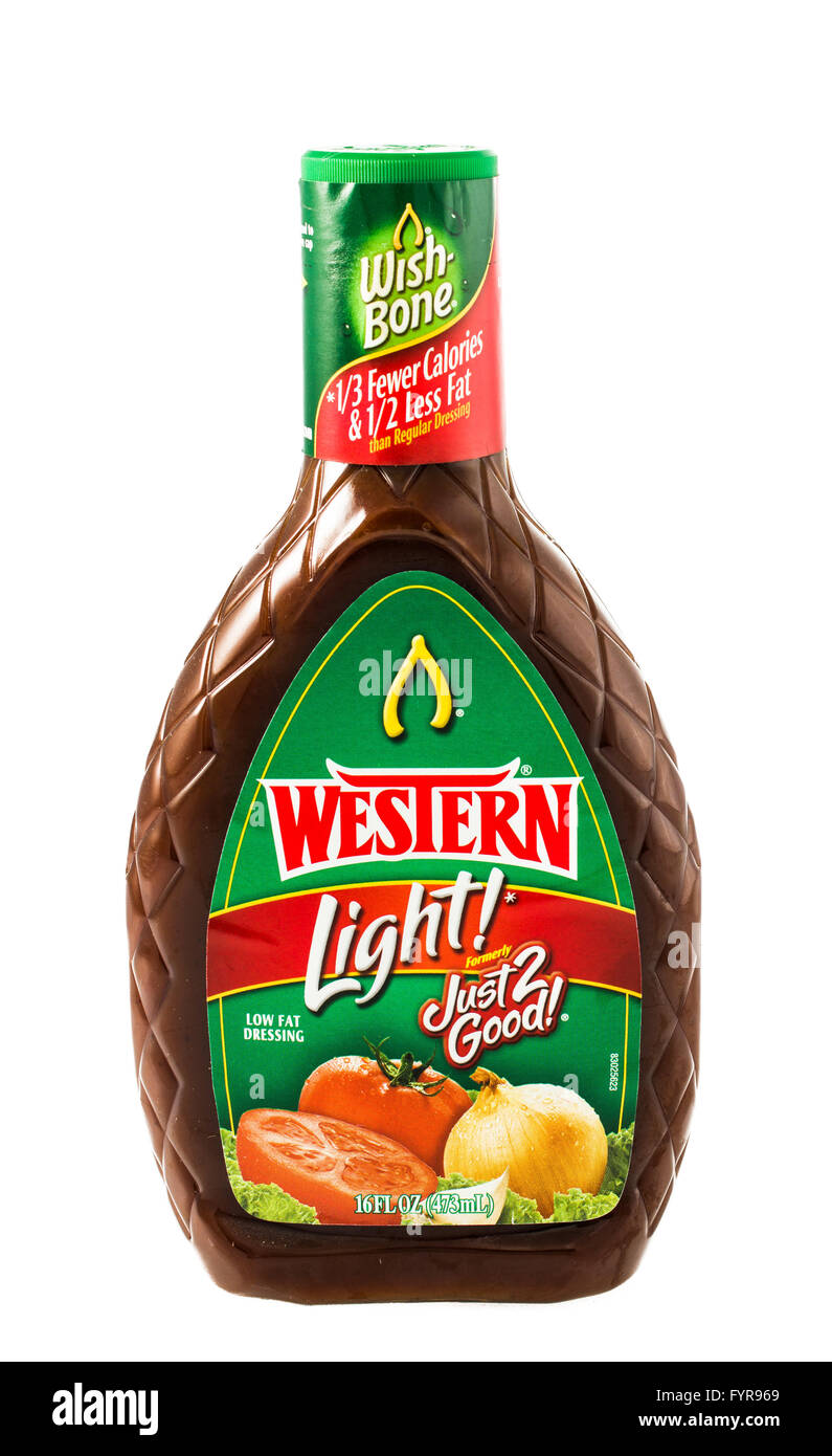 Winneconne, Wisconsin - 5. Februar 2015: Bottle of Wish-Bone Western leichte Salat-Dressing.  Gegründet 1945 in Kansas City, Missouri. Stockfoto