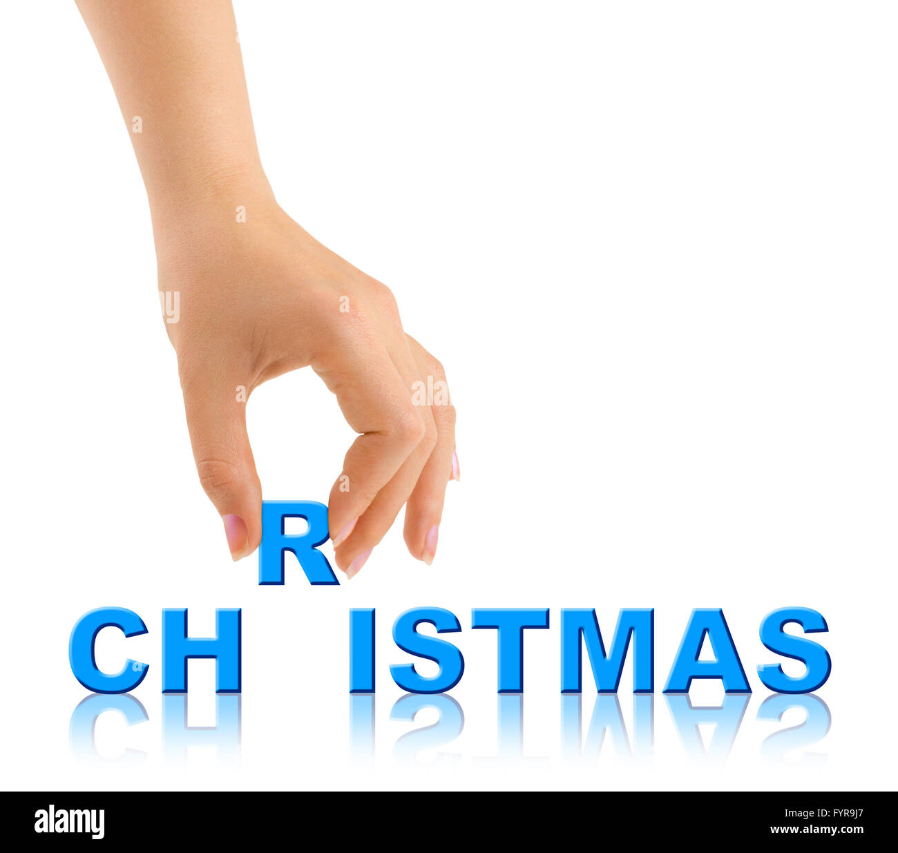 Hand und Wort Weihnachten Stockfoto