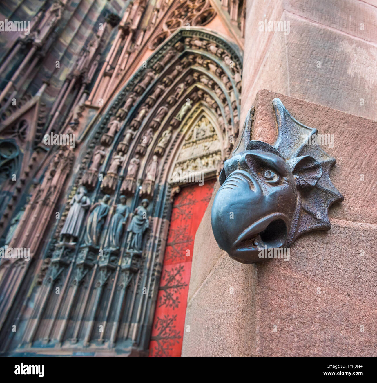 Skulptur der Wasserspeier, Kathedrale von Notre Dame von Straßburg, Elsass, Frankreich Stockfoto