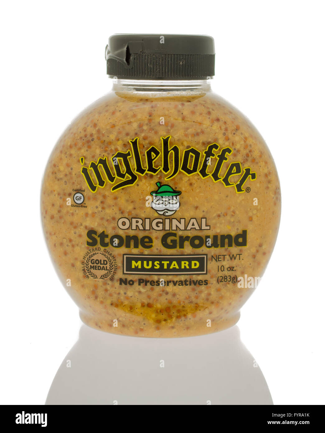 Winneconne, Wisconsin - 19. Februar 2016: Flasche Inglehoffer original Steinboden Senf Stockfoto