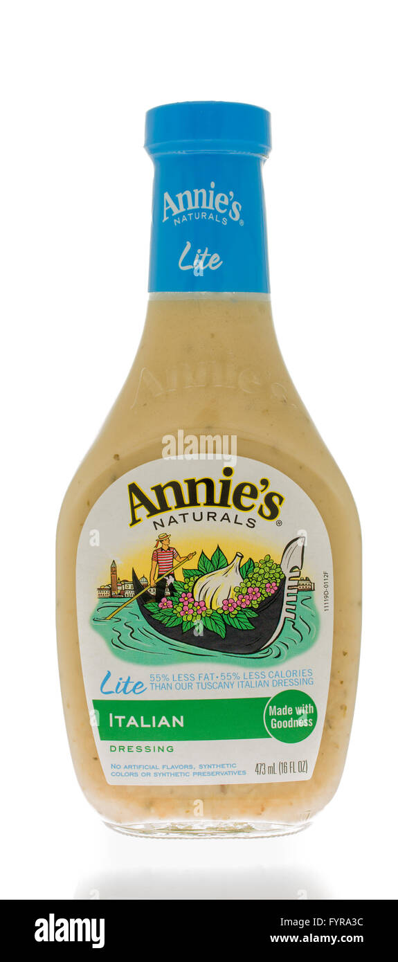 Winneconne, Wisconsin - 25. Februar 2016: Flasche von Annie; s Naturals-Salat-Dressing im italienischen Geschmack Stockfoto