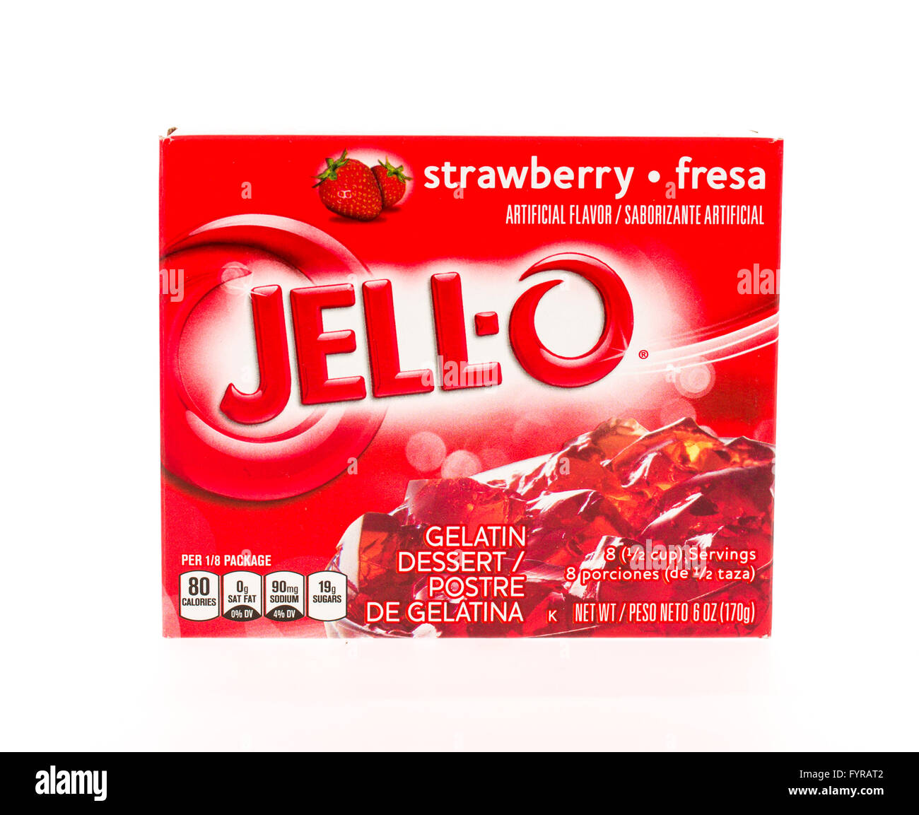 Winneconne, Wisconsin - 2. Mai 2015: Box von Jello in Erdbeergeschmack. Stockfoto