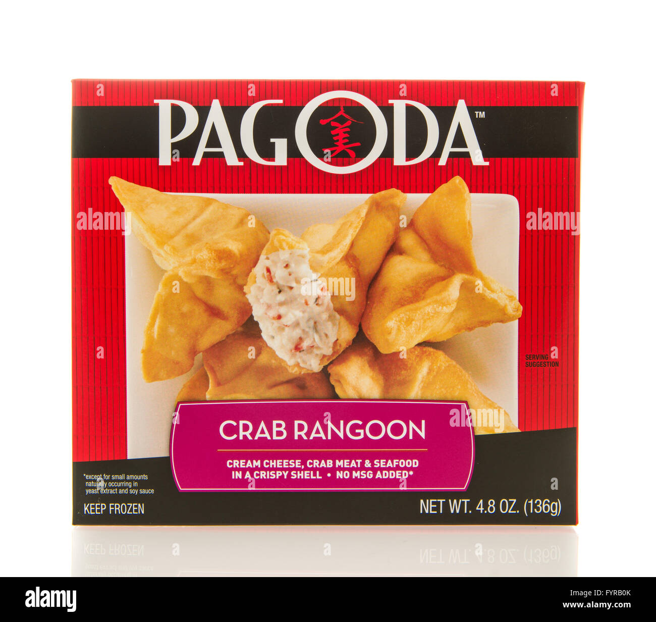 Winneconne, Wisconsin - 26. Februar 2016: Box Pagode Crab Rangoon, ein japanisches Essen. Stockfoto