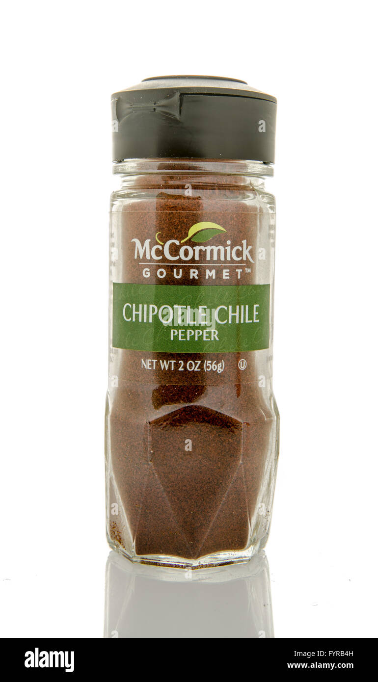 Winneconne, Wisconsin - 26. Februar 2016: Flasche von McCormick Gourmet Chipotle Chile Pfeffer Stockfoto