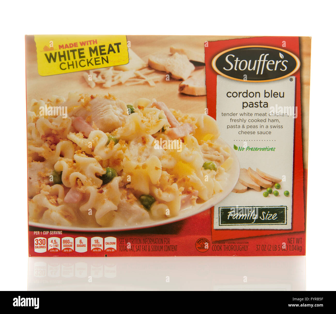 Winneconne, Wisconsin - 2. März 2016: Box von Stouffer Abendessen Cordon Bleu Nudeln Stockfoto