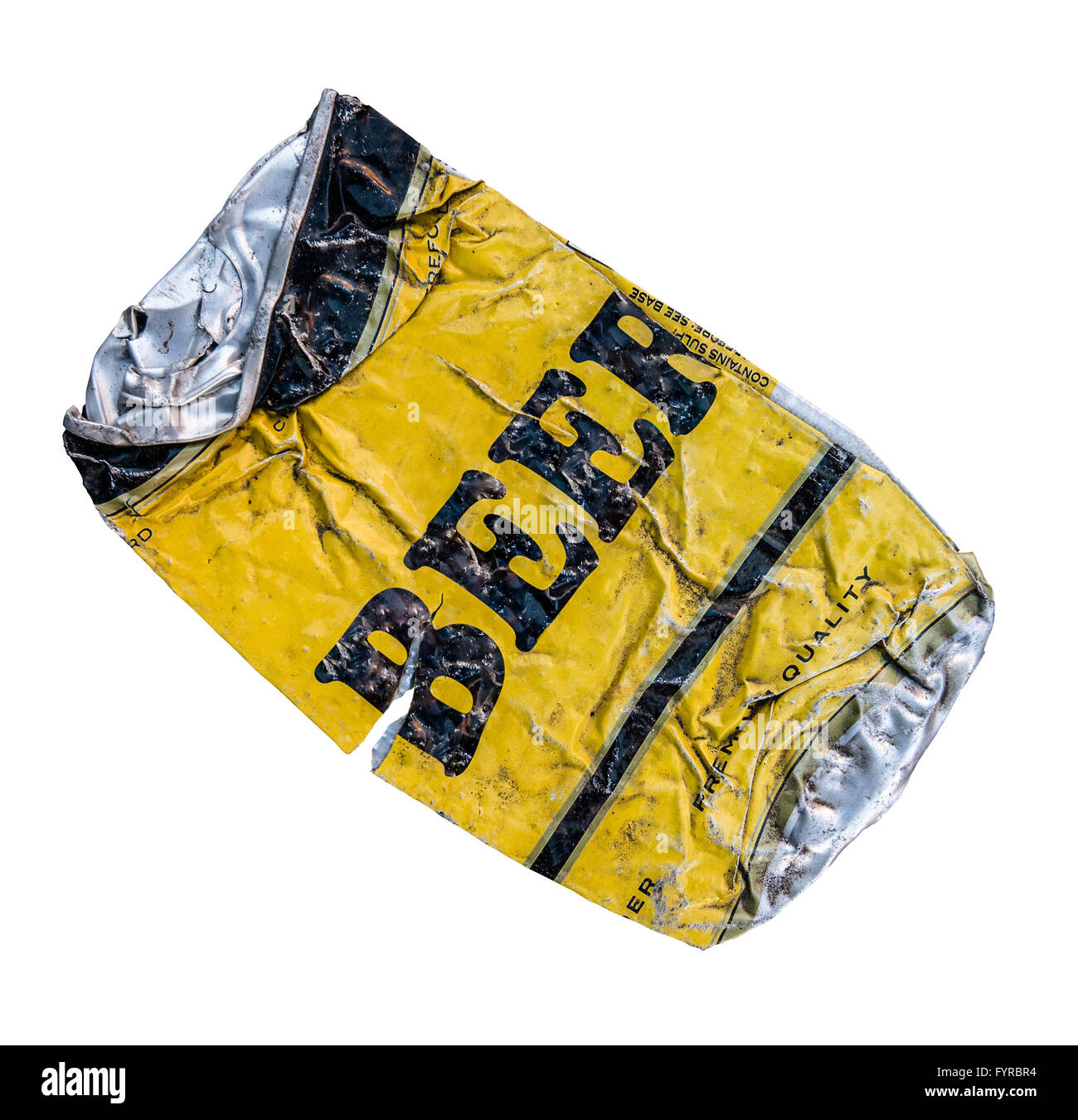 Gelb zerkleinert Bier oder Lager kann auf weißem Hintergrund Stockfoto