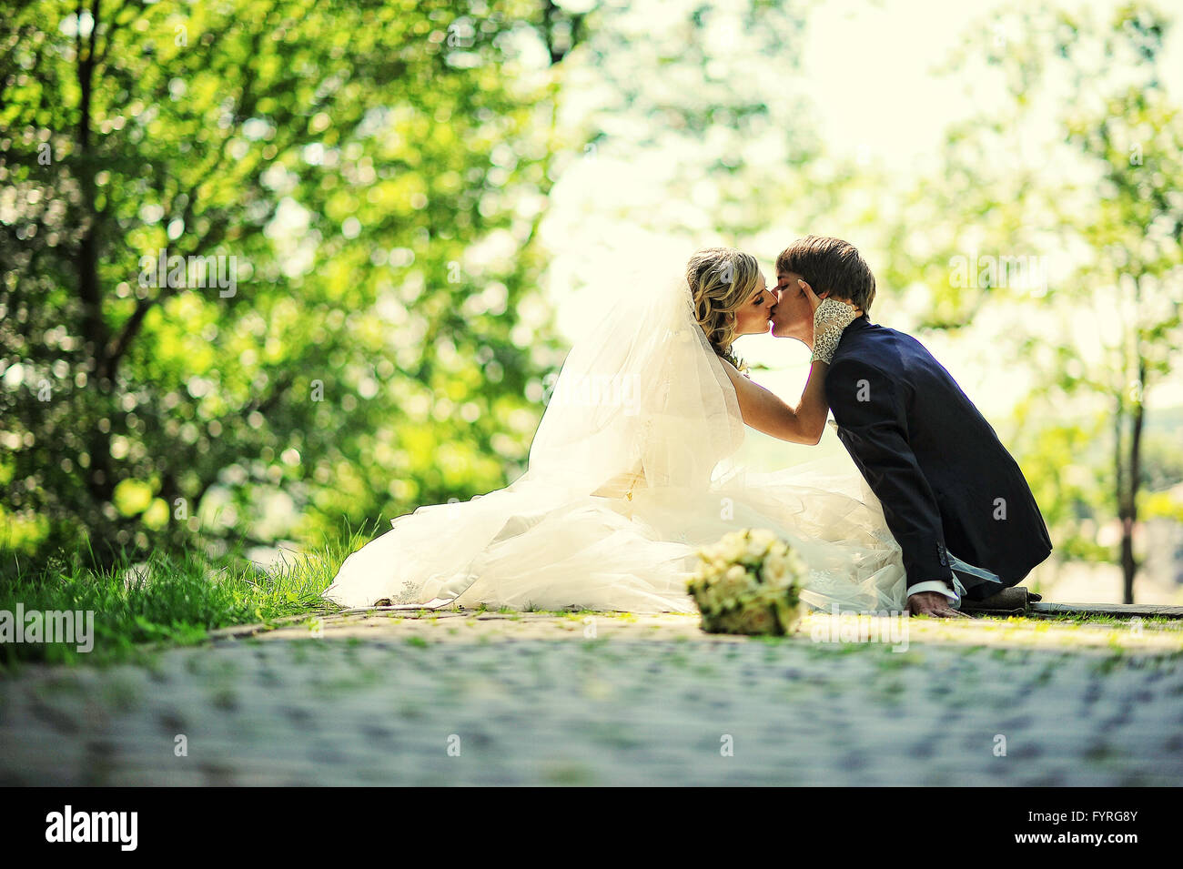Gerade in der Liebe geheiratet Stockfoto