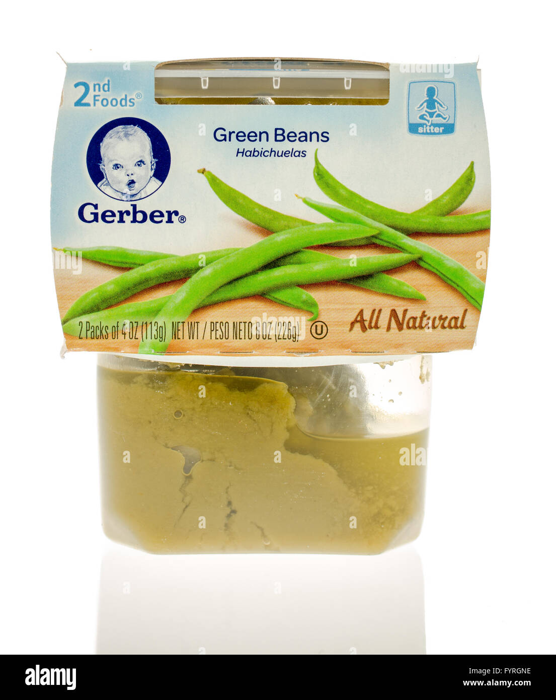 Winneconne, Wisconsin - 19. November 2015: Paket von Gerber Green bean alle natürliche Baby-und Kinderrezepte Stockfoto