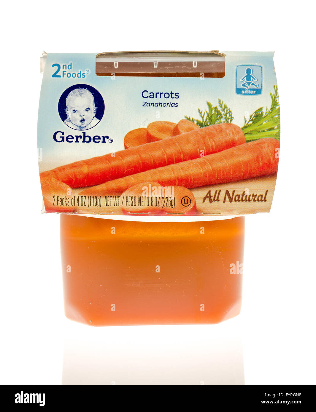 Winneconne, Wisconsin - 19. November 2015: Paket von Gerber Karotten alle natürlichen Babynahrung Stockfoto