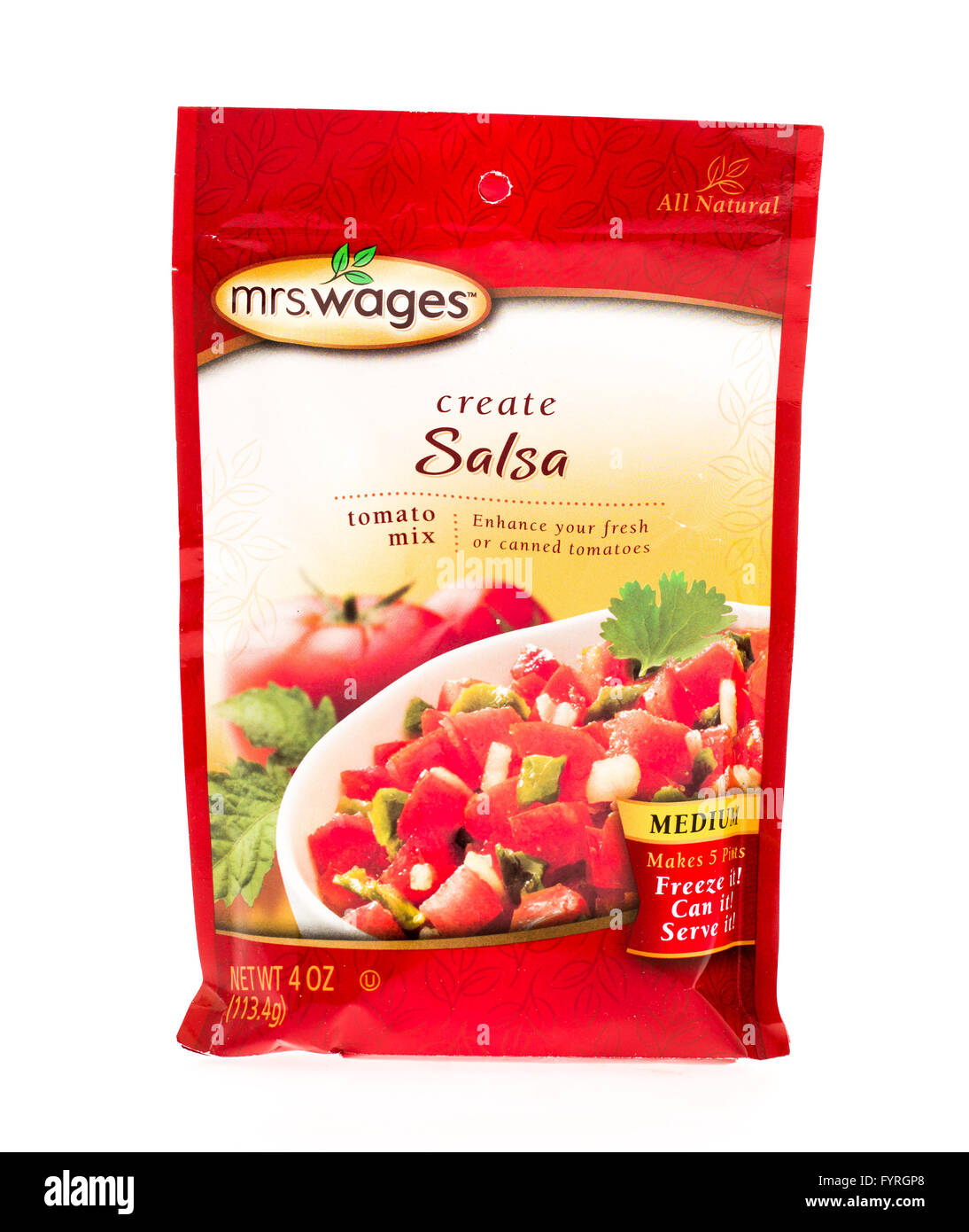 Winneconne, Wisconsin - 20. April 2015: Paket von Mrs Löhne Salsa-Mix für die Konservenindustrie verwendet. Stockfoto