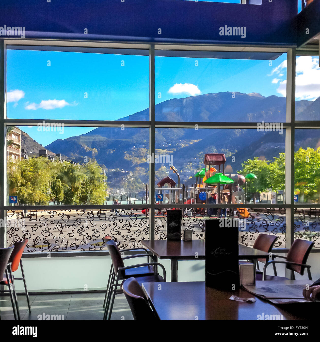 Rastaurant-Cafe in Andorra La Vella. Andorra. Stockfoto