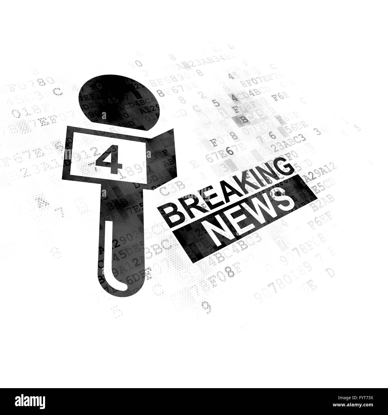 Aktuelles Konzept: Breaking News und Mikrofon auf Digital-Hintergrund Stockfoto
