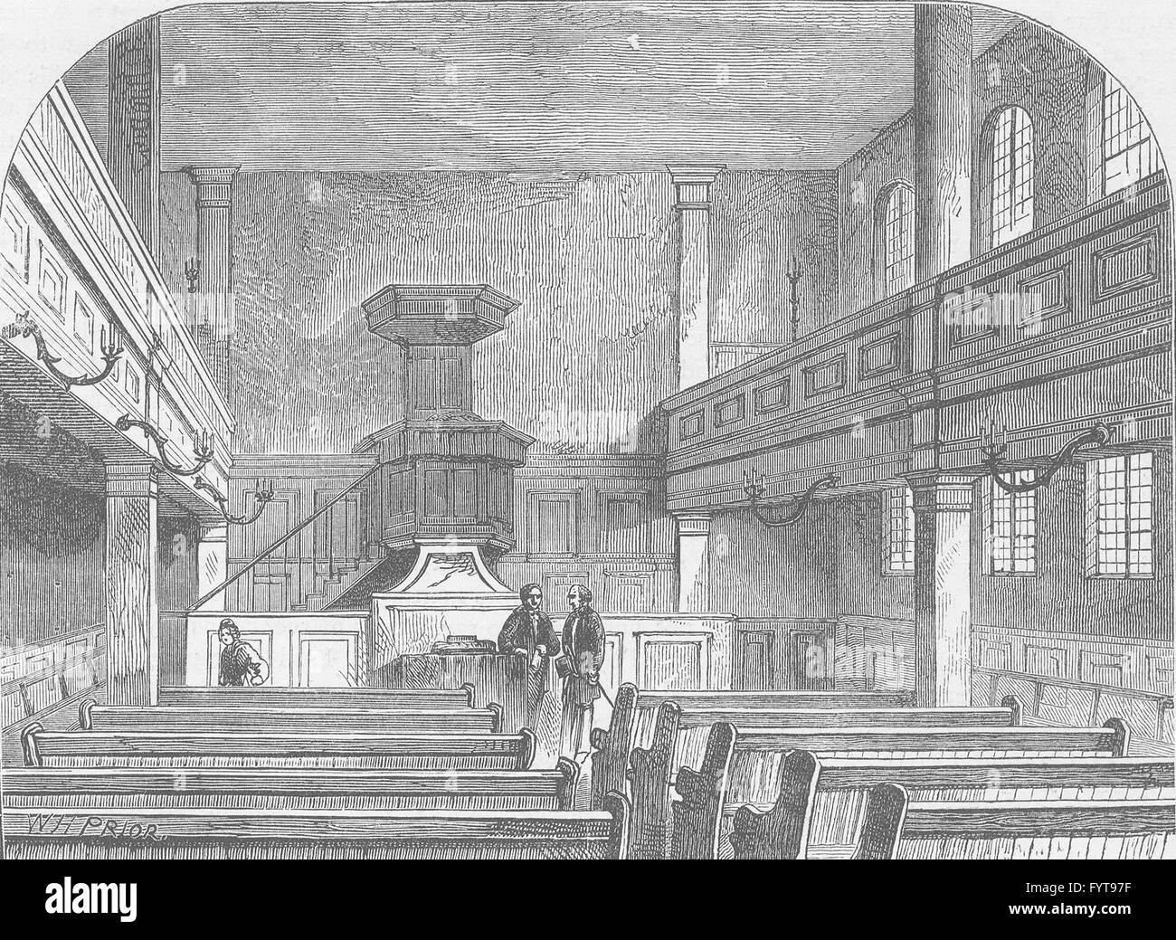 FETTER LANE: Innenraum der Mährische Kapelle. London, antiken print c1880 Stockfoto