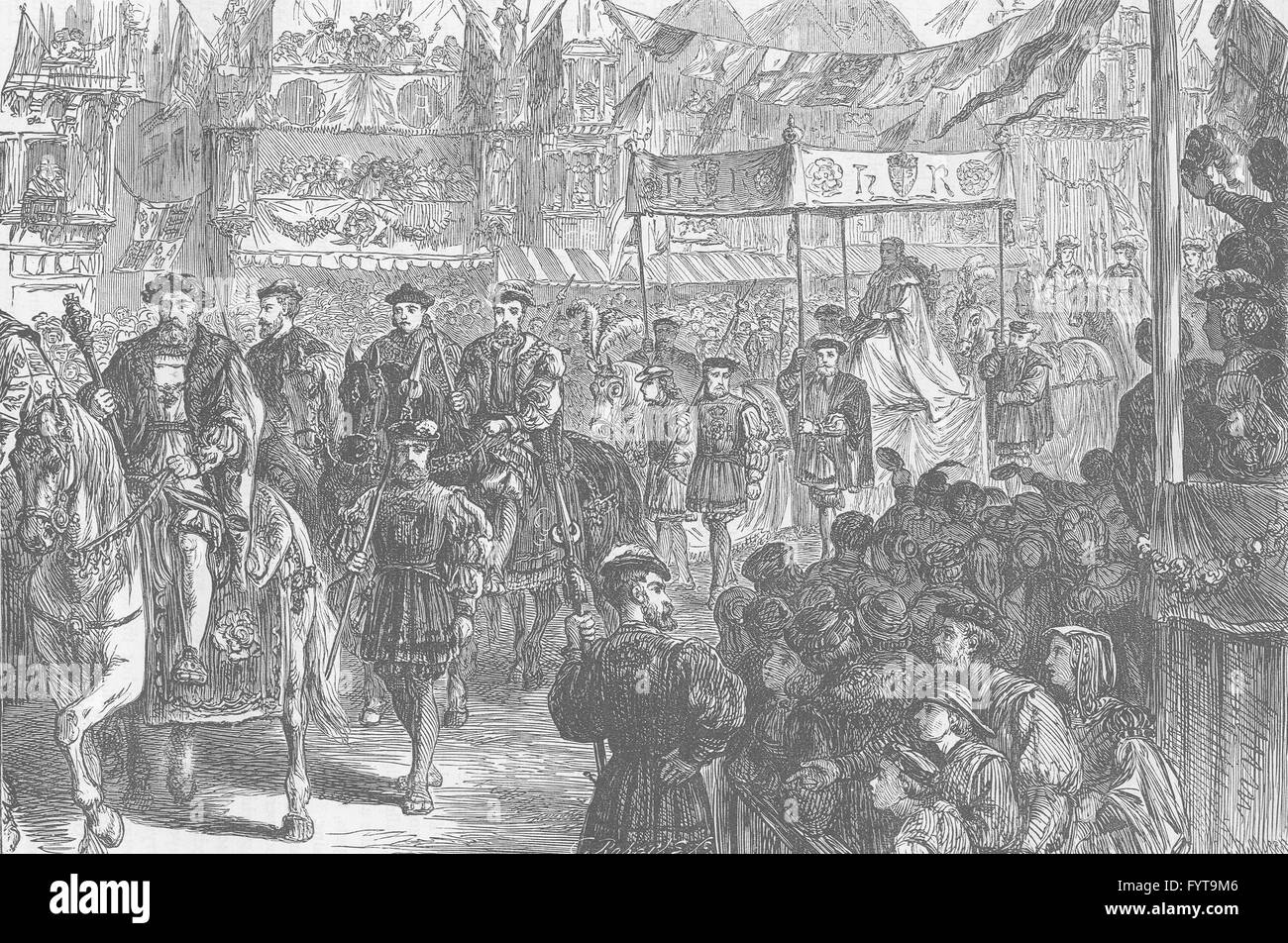 CHEAPSIDE: Die Hochzeit Prozession von Anne Boleyn. London, antiken print c1880 Stockfoto