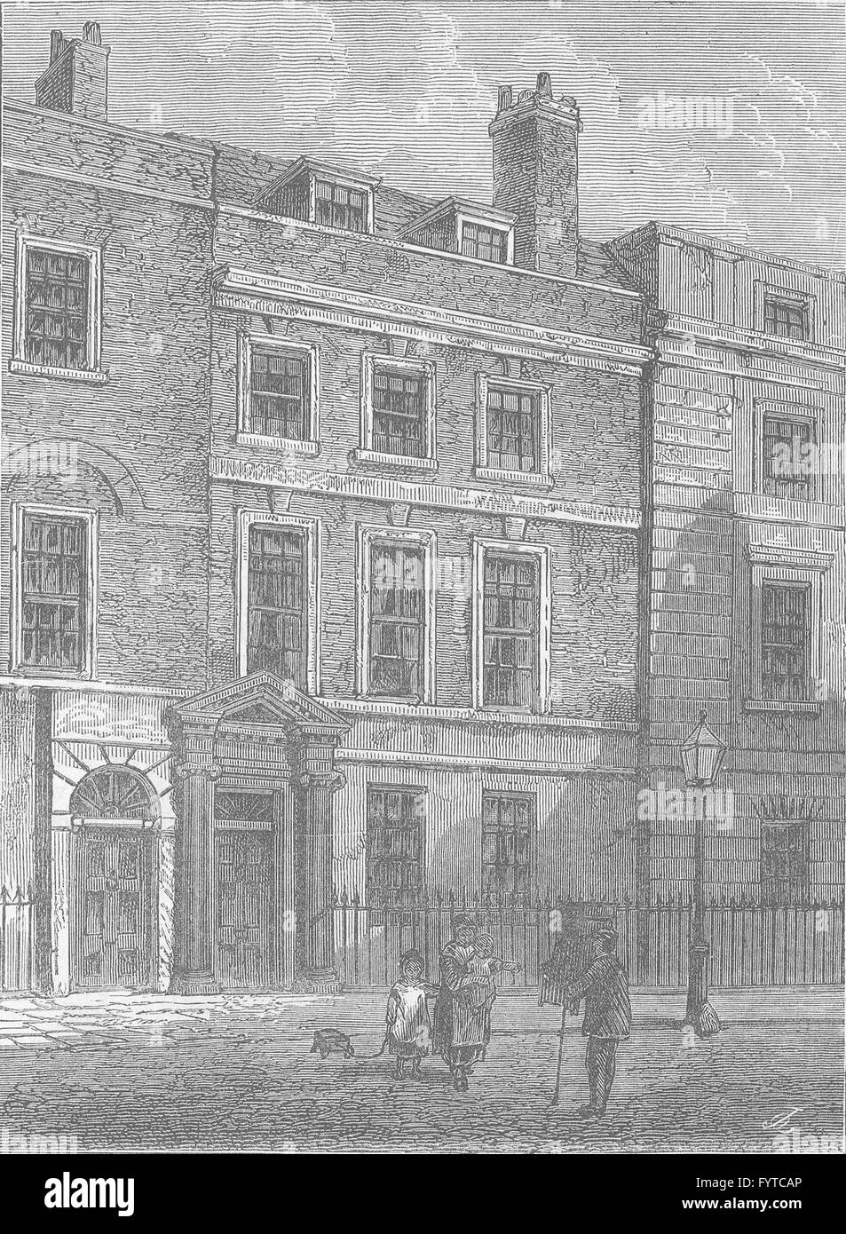 SOHO: Drydens Haus. London, antiken print c1880 Stockfoto