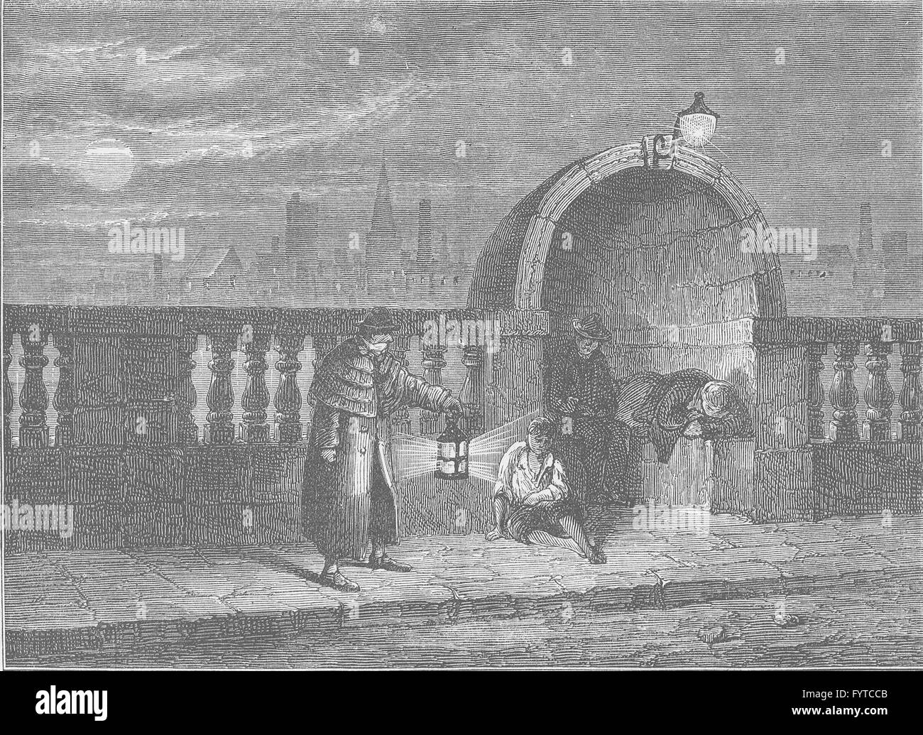 DIE Themse: Nischen Old Westminster Bridge. London, alte print c1880 Stockfoto