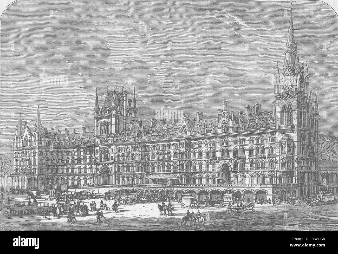 Kings CROSS: vordere Hl.Pankratius Bahnhof und Hotel. London, alte print c1880 Stockfoto