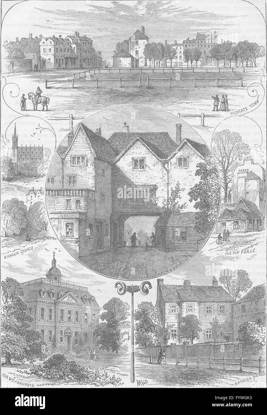 HIGHGATE: Ansichten in Highgate. London, antiken print c1880 Stockfoto