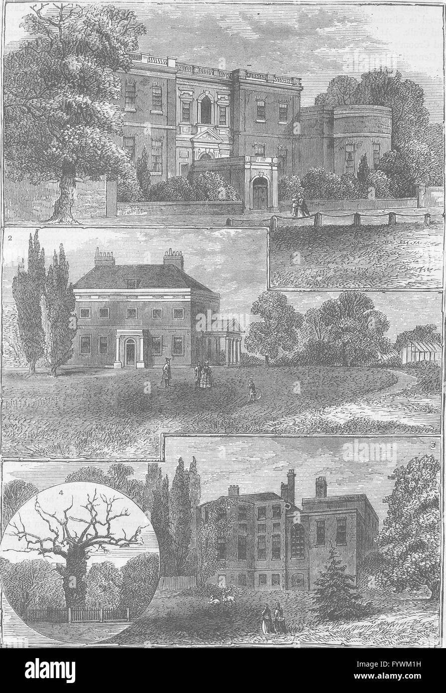 GREENWICH: Häuser rund um den Greenwich Park. London, antiken print c1880 Stockfoto