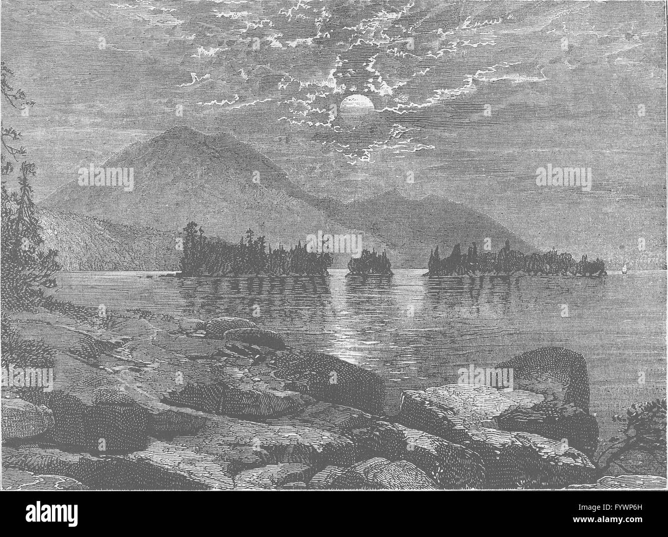 NEW YORK: Blick auf Lake George, antiken print c1880 Stockfoto