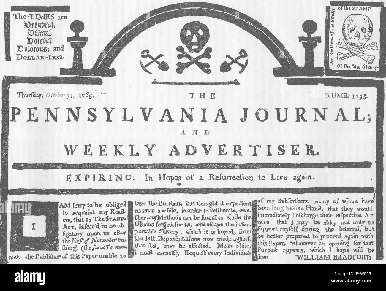 PENNSYLVANIA JOURNAL: Kopie des Stamp Act, antiken print c1880 Stockfoto