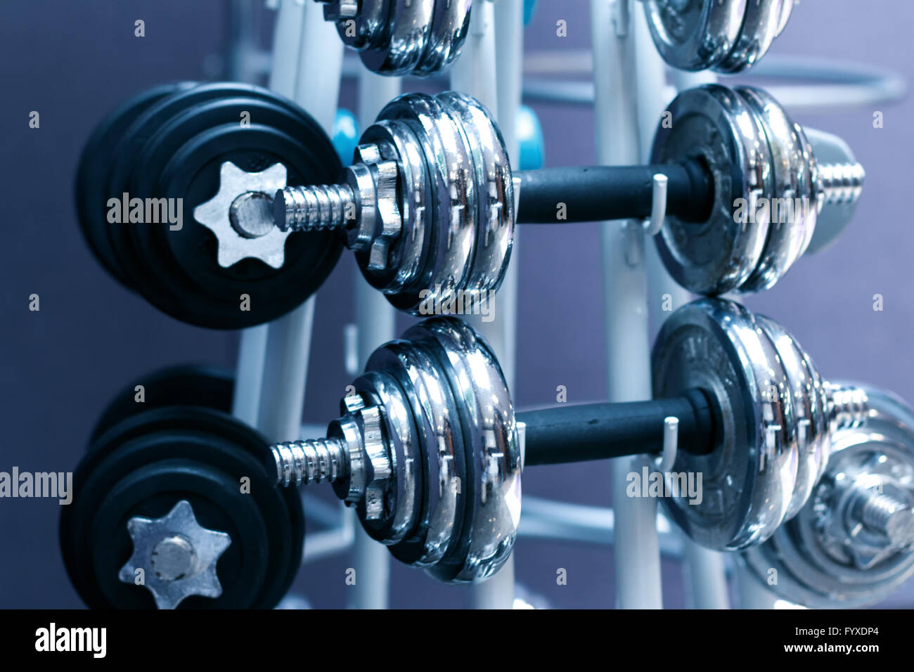 Ausstattung im modernen Fitnessraum Stockfoto