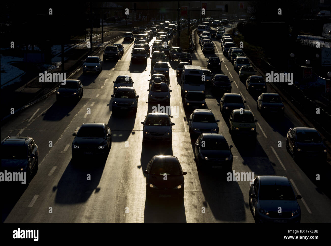 Traffic Jam Autos Straße silhouette Stockfoto