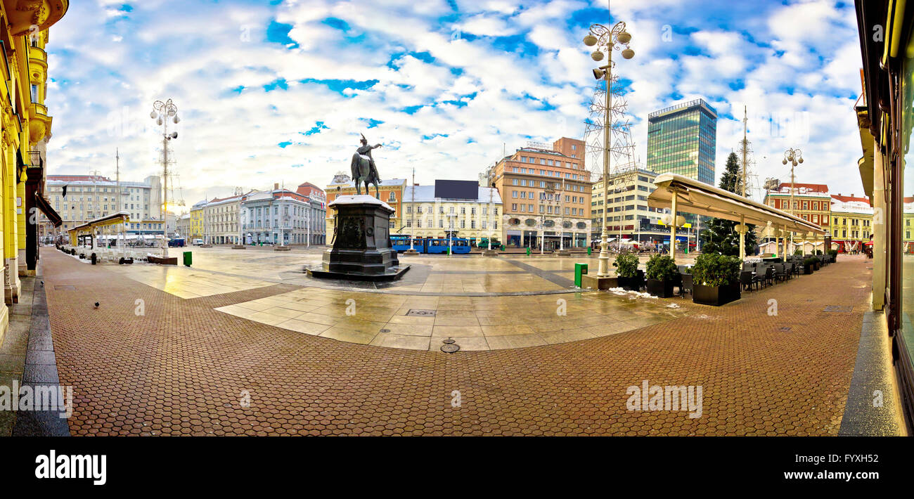 Ban Jelacic Platz in Zagreb panorama Stockfoto
